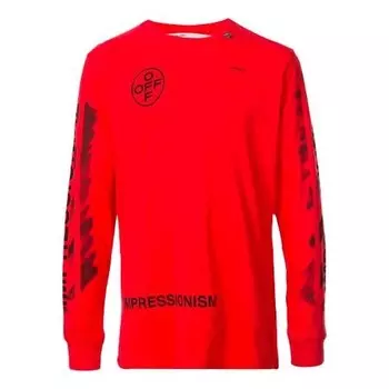 Футболка ss21 logo black arrow graffiti printing long sleeves red Off-White, красный