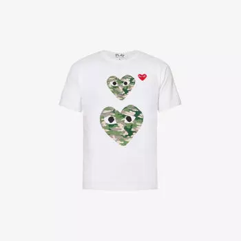 Футболка стандартного кроя из хлопкового джерси с фирменным принтом Double Camo Heart Comme des Garons, белый