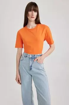 Футболка стандартного кроя с круглым вырезом и короткими рукавами из 100% хлопка DeFacto, оранжевый