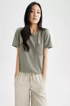 Футболка стандартного кроя с круглым вырезом, короткими рукавами и карманами DeFacto, бирюзовый