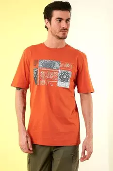 Футболка стандартного кроя с принтом из 100 % хлопка с круглым вырезом 5727406 Buratti, апельсин