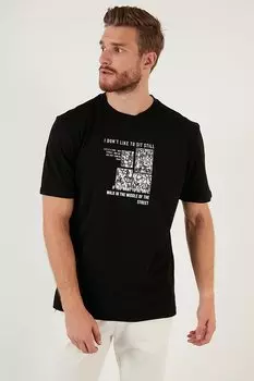 Футболка стандартного кроя с принтом из 100 % хлопка с круглым вырезом 5727404 Buratti, черный