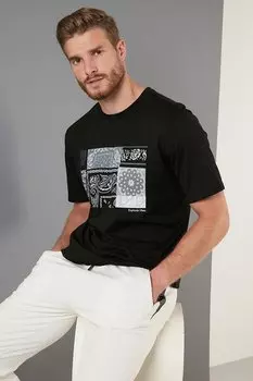 Футболка стандартного кроя с принтом из 100 % хлопка с круглым вырезом 5727406 Buratti, черный