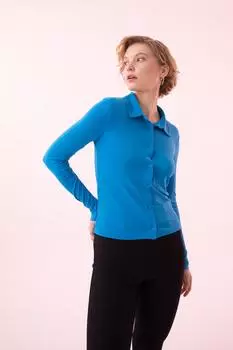 Футболка стандартного кроя с воротником-поло и длинными рукавами DeFacto, синий