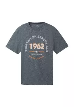 Футболка, стандартный крой, с рисунком, мужская TOM TAILOR, цвет 35181 Navy Grey Melange