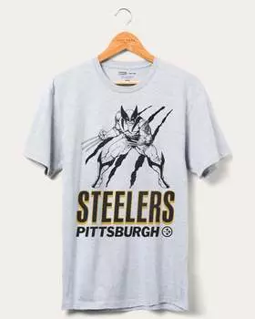 Футболка Steelers Marvel Wolverine Slash Junk Food Clothing, цвет heather grey