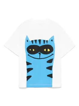 Футболка Stella McCartney Kids с принтом кота, белый