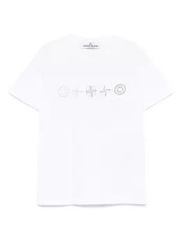 Футболка Stone Island Junior с принтом в виде компаса, белый