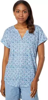 Футболка Streamside с разрезом и короткими рукавами Принт L.L.Bean, цвет Pale Sky Blue Geo