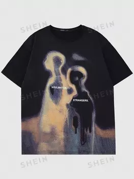 Футболка Street Life с коротким рукавом, блестящий узор, винтажная уличная одежда, тепловизионный рисунок, для лета, для школы Romwe, черный