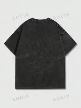 Футболка Street Life с коротким рукавом распечатать портрет Ткань собирается в полоски Подходит для повседневной носки весной и летом, подходит для школьной одежды Romwe, черный