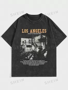 Футболка Street Life с рисунком, винтажный слоган, темно-белый, школьный Romwe, черный