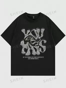 Футболка Street Life в арт-стиле, длинный рукав, заниженная линия плеча, для мужчин, школы Romwe, черный