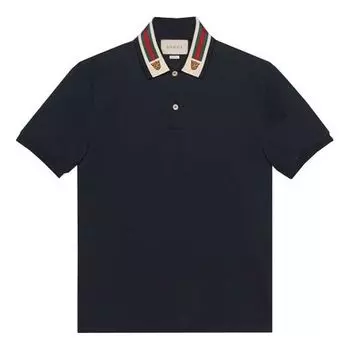 Футболка stripe short sleeve polo shirts 'navy blue' Gucci, синий