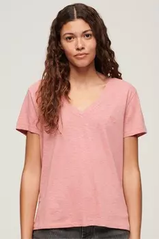 Футболка Studios с вышивкой из 100% хлопка и V образным вырезом Superdry, розовый