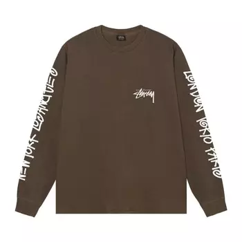 Футболка Stussy Big Cities Pigment Dyed Long-Sleeve Tee, кофе