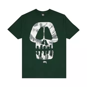 Футболка Stussy Brush Skull 'Dark Green', зеленый