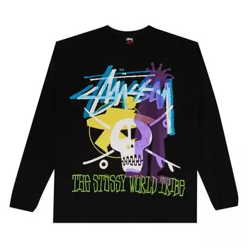 Футболка Stussy Gear World Tribe Long-Sleeve 'Black', черный
