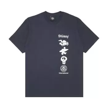 Футболка Stussy Skate, Surf, Skull, темно-синяя