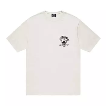 Футболка Stussy Skull and Bones Pigment Dyed 'Natural', белый