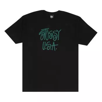 Футболка Stussy USA 'Black/Teal', черный