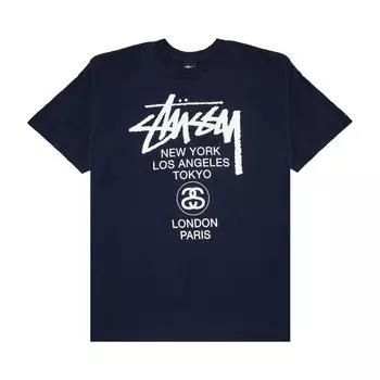 Футболка Stussy World Tour 'Navy', синий