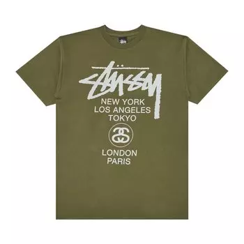 Футболка Stussy World Tour 'Olive', зеленый