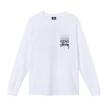 Футболка Stussy x Comme des Garons Dot Long-Sleeve T-Shirt 'White', белый