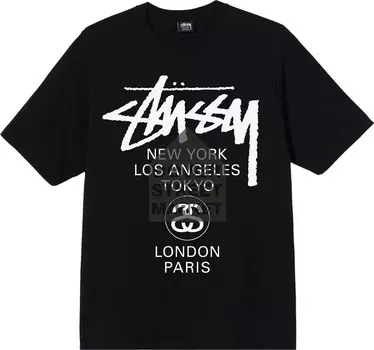 Футболка Stussy x Dover Street Market World Tour Tee 'Black', черный