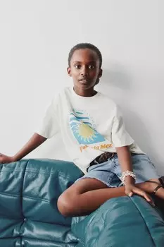 Футболка sun с вырезом ZARA, экрю