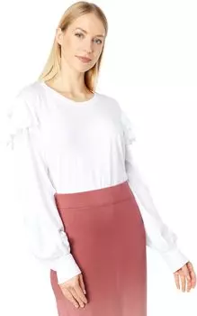 Футболка SUNDRY Ruffle Shoulder Long Sleeve Tee in Pima Cotton, белый
