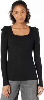 Футболка SUNDRY Square Neck Ribbed Long Sleeve Tee in Cotton Modal, черный