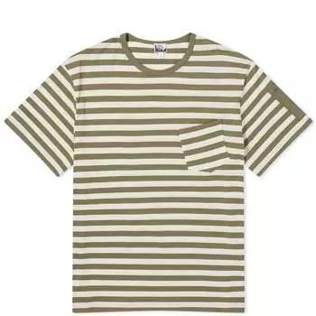 Футболка Sunspel X Nigel Cabourn Stripe Pocket T-Shirt, цвет Army Green & Stone White Wide Stripe