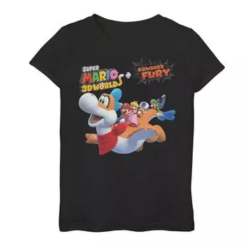 Футболка Super Mario 3D World Bowsers Fury для девочек 7–16 лет, групповой снимок с полетом через стену Licensed Character