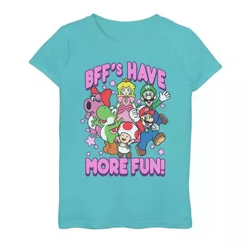 Футболка Super Mario Crew More Fun для девочек 7–16 лет Licensed Character, цвет Tahiti Blue