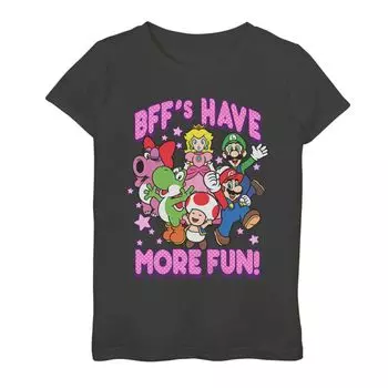 Футболка Super Mario Crew More Fun для девочек 7–16 лет Licensed Character, черный