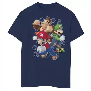 Футболка Super Mario Donkey Kong Mario Luigi Action Pose для мальчиков 8–20 лет с графическим рисунком Licensed Character, синий