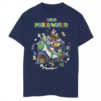 Футболка Super Mario World Yoshi & Mario Round The World для мальчиков 8–20 лет Licensed Character, синий