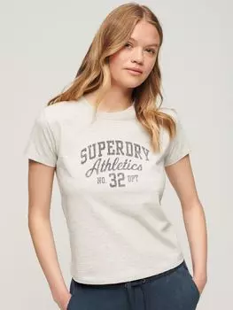 Футболка Superdry Athletic Essential с графикой 90-х, овсяно-бежевый, меланжевый