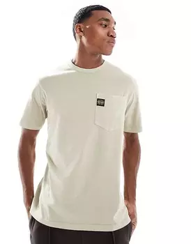 Футболка Superdry бежевого цвета «пеликан» с контрастной строчкой и нагрудным карманом