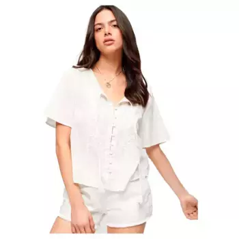 Футболка Superdry Embroidered Button Short Sleeve High Neck, бежевый