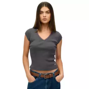 Футболка Superdry Essential Lace short sleeve v neck, серый