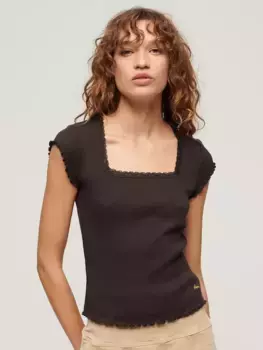 Футболка Superdry Essential Organic Cotton Square Neck, цвет dark brown