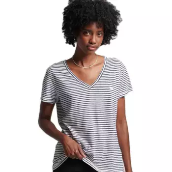 Футболка Superdry Studios Slub Embroidered short sleeve v neck, серый
