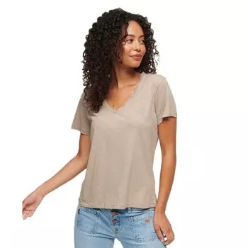 Футболка Superdry Studios Slub Embroidered Vee Short Sleeve V Neck, бежевый