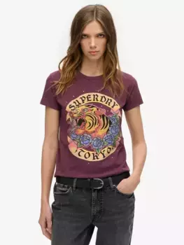 Футболка Superdry Tattoo Rhinestone, цвет fig/purple