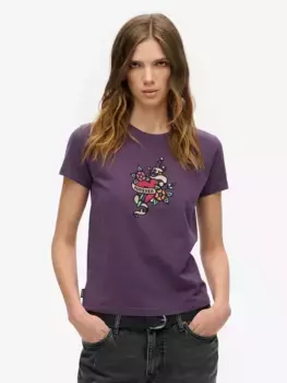Футболка Superdry Tattoo Rhinestone, цвет soot purple