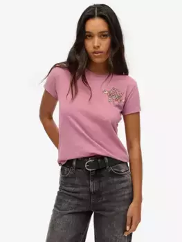 Футболка Superdry Tattoo Rhinestone Fitted, цвет dusky orchid purple