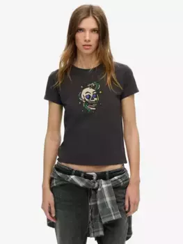 Футболка Superdry Tattoo Rhinestone Organic Cotton, цвет bison black