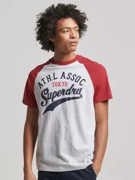 Футболка Superdry Vintage Home Run реглан, ледниково-серый/красный